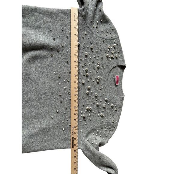Kate Spade Pearl Rhinestone Embellished Sweater size L Gray Wool Yak Blend - Picture 7 of 11